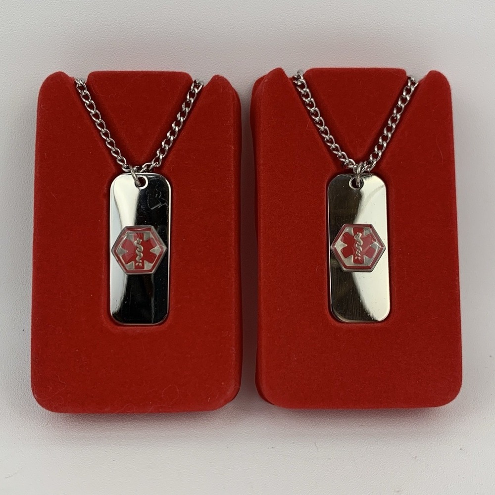 Medical Alert ID Necklaces - Silver Toned - Blank - Set of 2